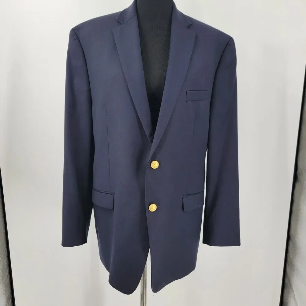 Lauren Ralph Lauren Mens 46R Navy Blue 100% Wool 1-Vent Gold Buttons Sport Coat